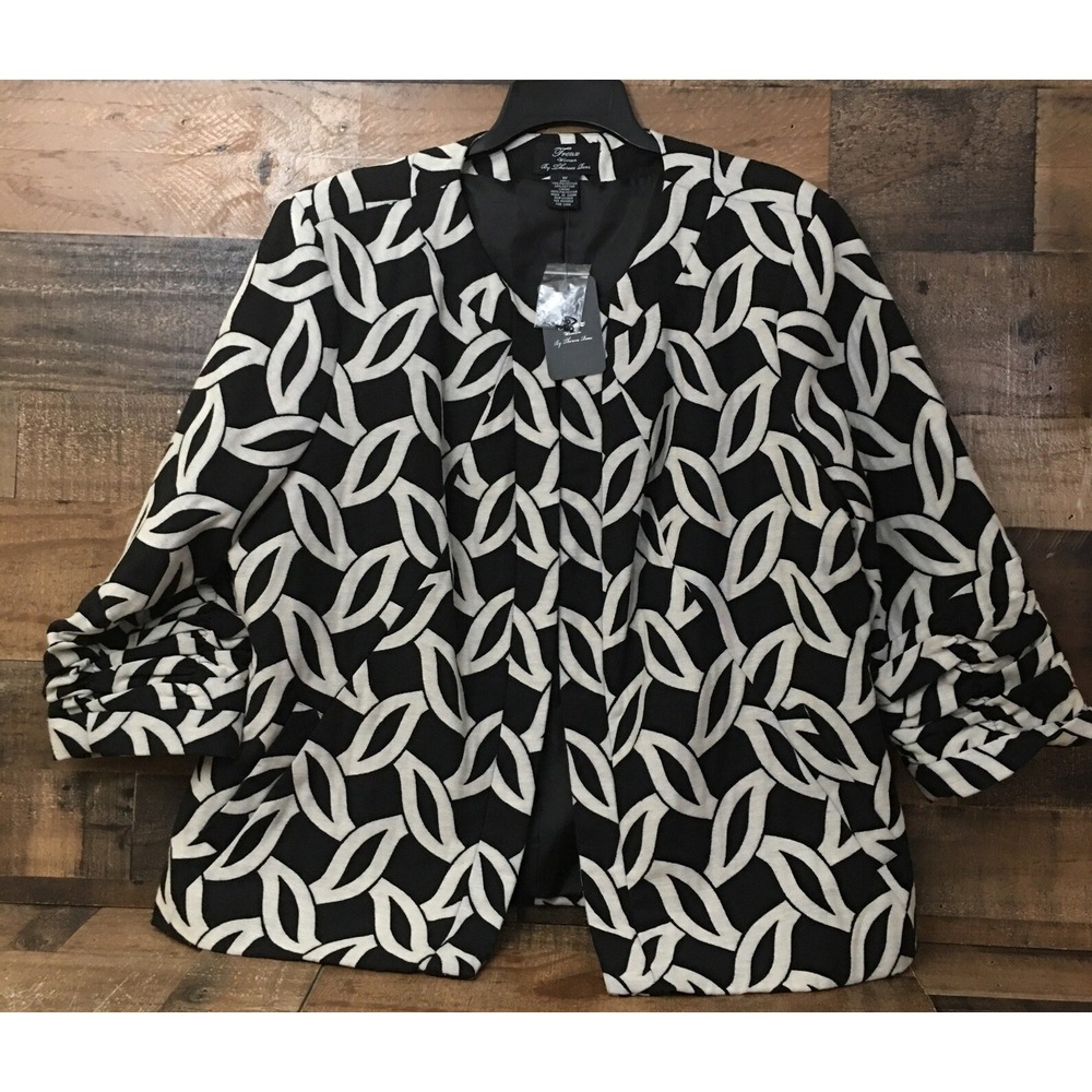 Frenz Woman by Theresa Renz Jacket 1X Geometric Lined Ruched Sleeves Career NWT